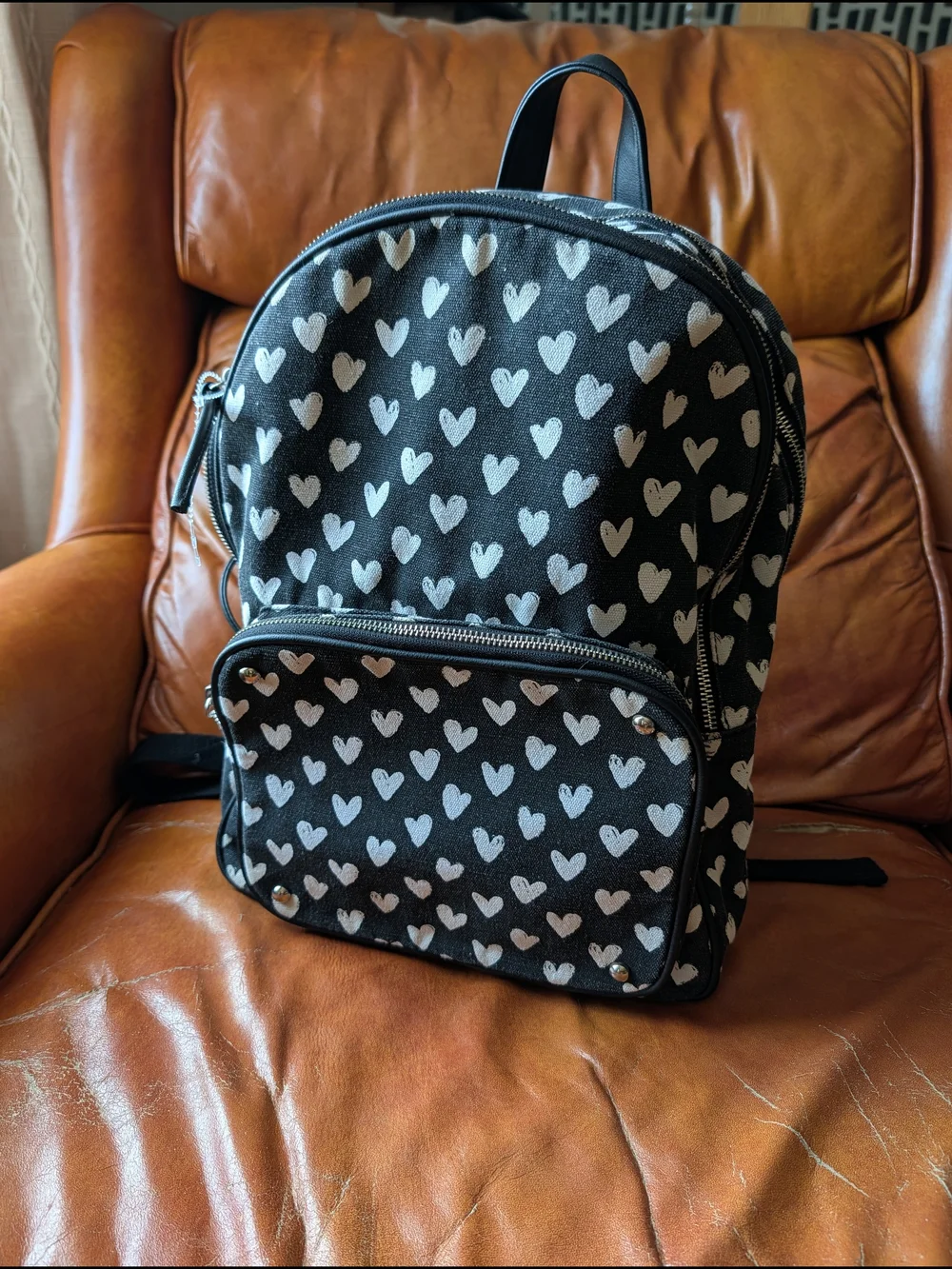 Black Heart-Print Backpack - Unbranded